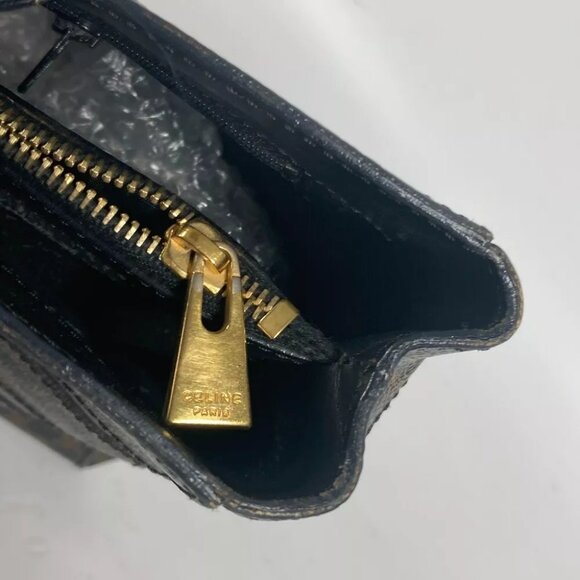 CELINE vintage Macadam Hand Bag Shoulder Bag Tote Bag Leather Black/Brown - Picture 7 of 14